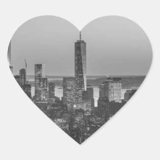 Black & White Aerial View of New York City Night Heart Sticker