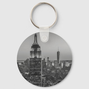 Black & White Aerial View of New York City Night Keychain