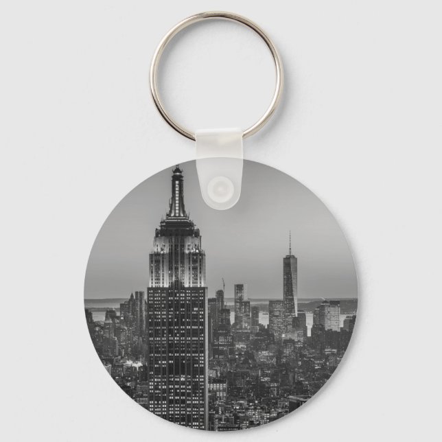Black & White Aerial View of New York City Night Keychain (Front)