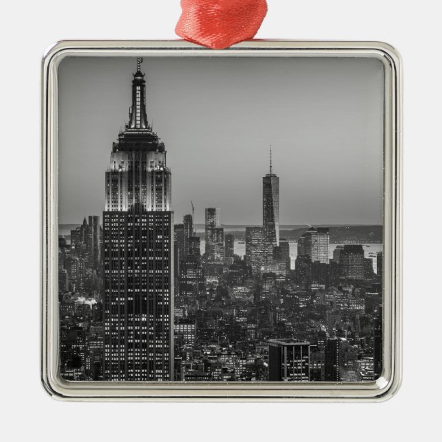 Black & White Aerial View of New York City Night Metal Ornament (Front)
