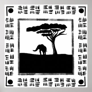 Black White Africa Elephant Poster