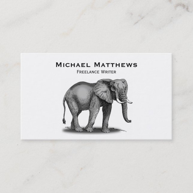 Black White African Elephant Personalized Business Card (Front)