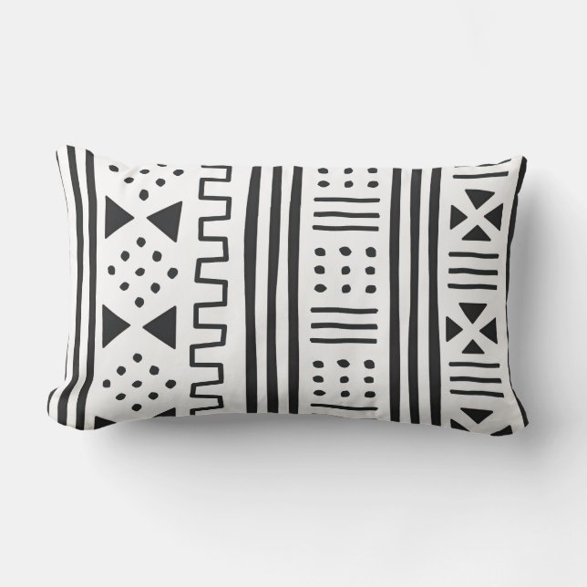 Black | White African MudCloth Inspired Lumbar Pillow (Front)