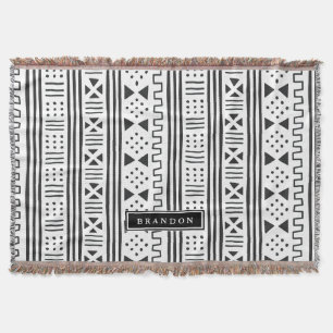 Black White African MudCloth Inspired Throw Blanket