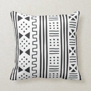Black   White African MudCloth Inspired Throw Pillow