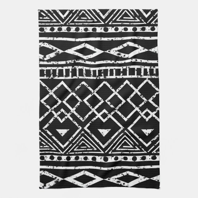 Black White African Tribal Pattern Kitchen Towel (Vertical)