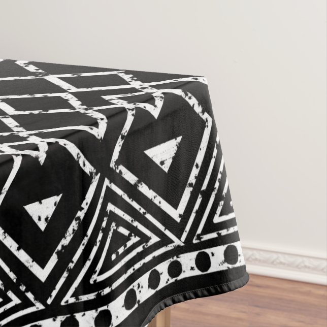 Black White African Tribal Pattern Tablecloth (In Situ)