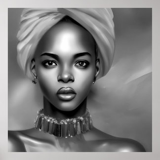 Black White African women monochrome jewels Poster