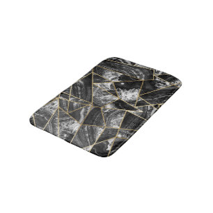Black White Agate Black Gold Geometric Triangles Bath Mat