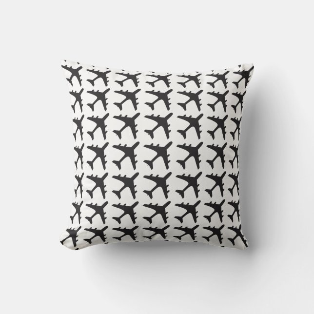 Black white airplane pattern decorative pillow (Front)