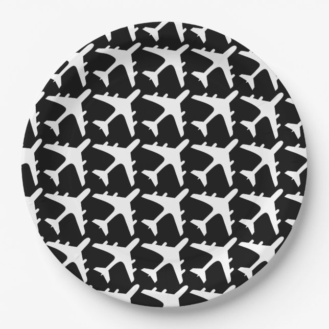Black white airplane pattern paper plates (Front)
