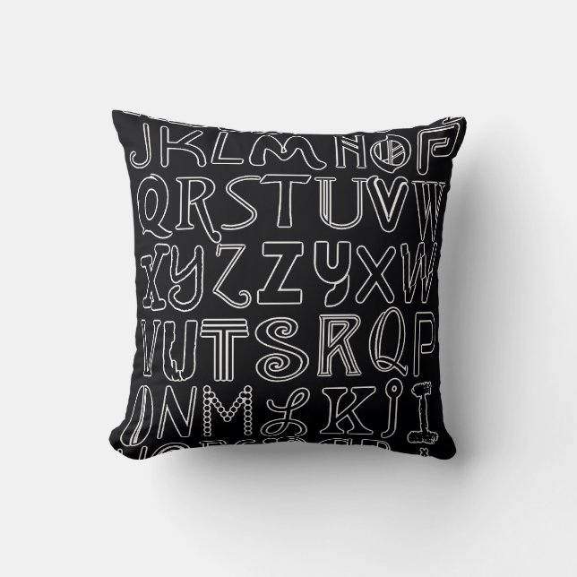 Black & White Alphabet Outline Art Throw Pillow (Front)