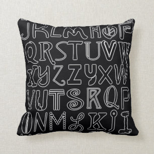 Black & White Alphabet Outline Art Throw Pillow