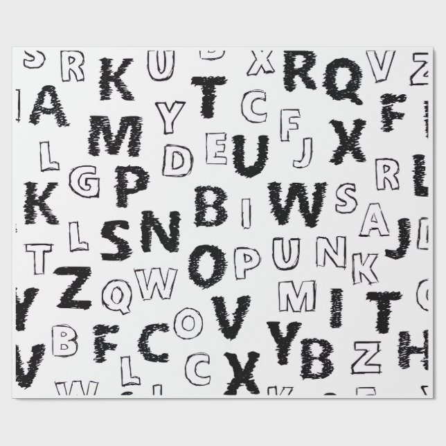 Black & White Alphabet Pattern Wrapping Paper (Flat)
