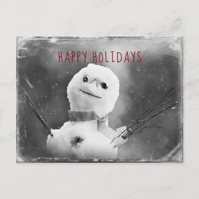 Black & White Altered Snowman Holiday Postcard (Front)