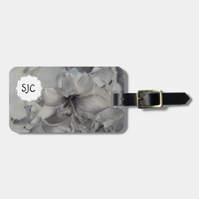 BLACK & WHITE AMARYLLIS LUGGAGE TAG (Front Horizontal)