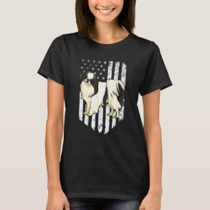 Black White American Flag Japanese Chin 4th Of Jul T-Shirt