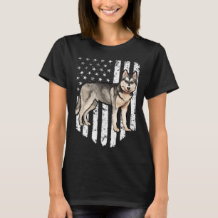 Black White American Flag Siberian Husky 4th Of Ju T-Shirt