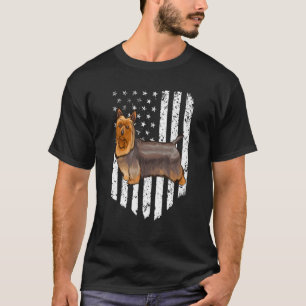 Black White American Flag Silky Terrier 4th Of Jul T-Shirt