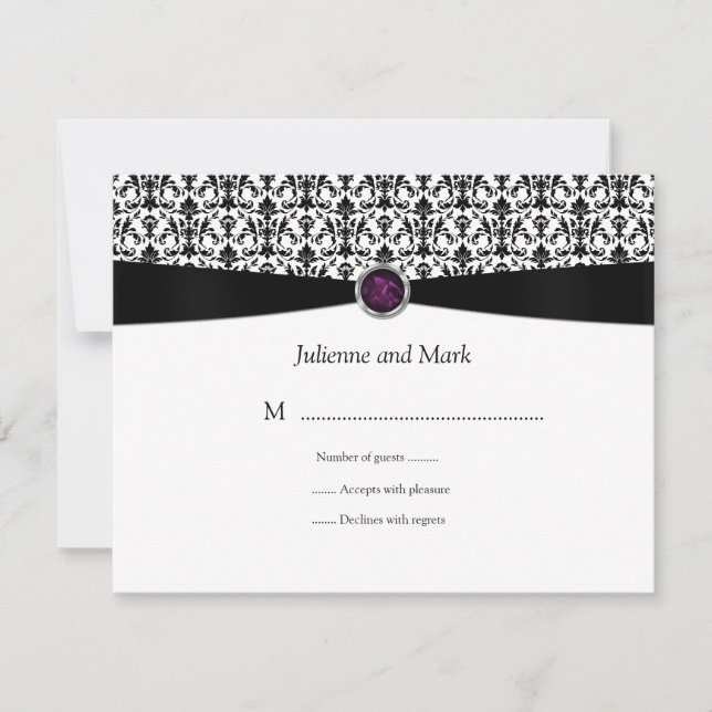Black White Amethyst Gemstone RSVP Card (Front)