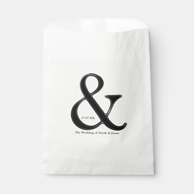 Black & White Ampersand Chic Custom Wedding Favour Bag (Front)