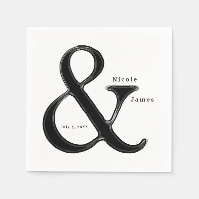 Black & White Ampersand Chic Wedding Reception Napkin (Front)