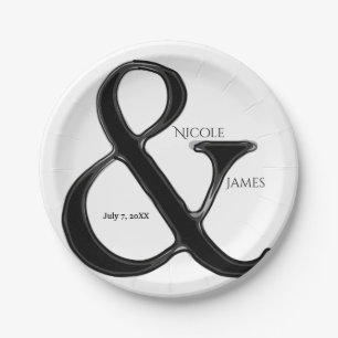 Black & White Ampersand Chic Wedding Reception Paper Plate