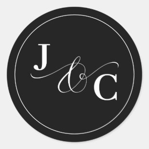 Black & White Ampersand Monogram Wedding Classic Round Sticker