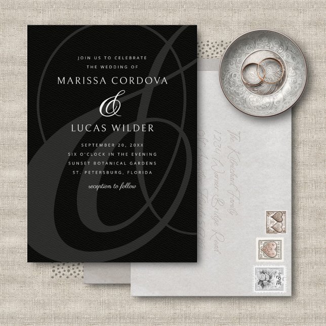 Black White Ampersand Script Calligraphy Wedding Invitation (Creator Uploaded)