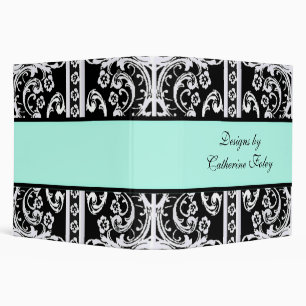 Black, White, and Aquamarine Damask Binder