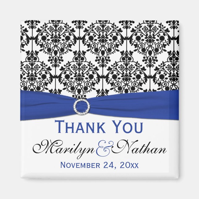 Black, White, and Blue Damask Wedding Favour Magne Magnet (Front)