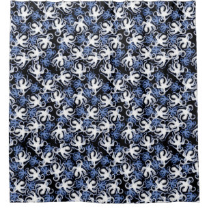 Black, White and Blue Octopus Seamless Pattern