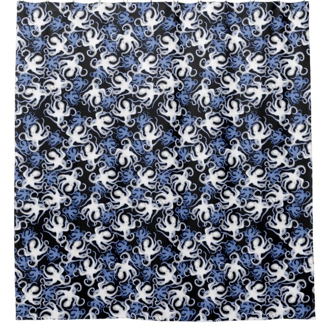 Black, White and Blue Octopus Seamless Pattern (Front)