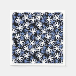 Black, White and Blue Octopus Seamless Pattern Napkin