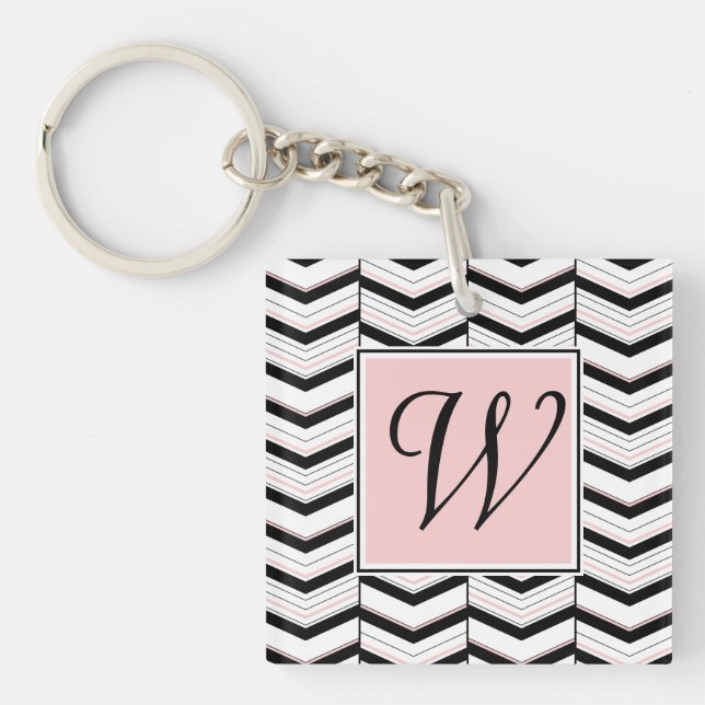 Black White and Blush Chevron Acrylic Keychain (Front)