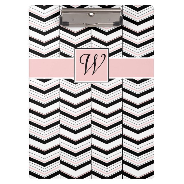 Black White and Blush Chevron Clipboard (Front)