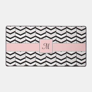 Black White and Blush Chevron Desk Mat