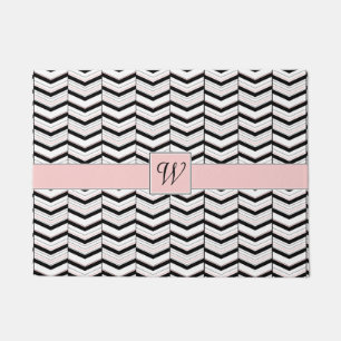Black White and Blush Chevron Doormat