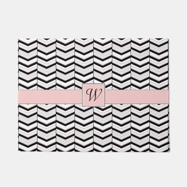 Black White and Blush Chevron Doormat (Front)