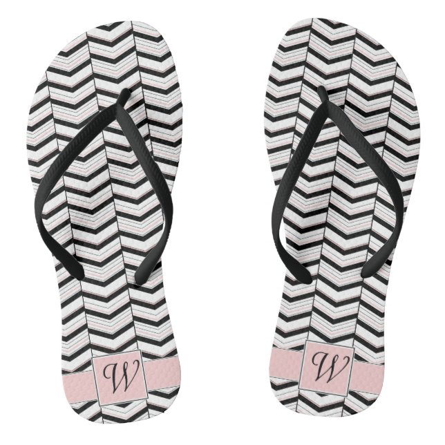 Black White and Blush Chevron Flip Flops (Footbed)