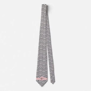 Black White and Blush Chevron Men's Neck Tie