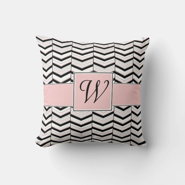 Black White and Blush Chevron Pillow (Front)