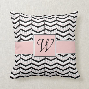 Black White and Blush Chevron Pillow