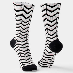 Black White and Blush Chevron Socks