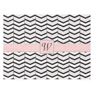 Black White and Blush Chevron Tablecloth