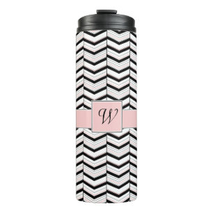 Black White and Blush Chevron Thermal Tumbler