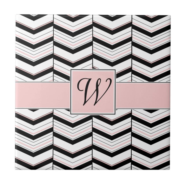 Black White and Blush Chevron Tile (Front)