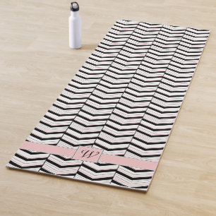 Black White and Blush Chevron Yoga Mat
