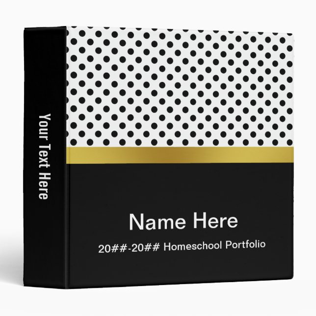 Black White and Faux Gold Homeschool Portfolio Binder (Front/Spine)