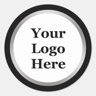 Black, White, and Faux Silver Your Logo Here Classic Round Sticker